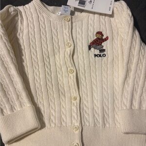 Polo Ralph Lauren Cream Cable Knit Baby Cardigan with Bear Embroidery